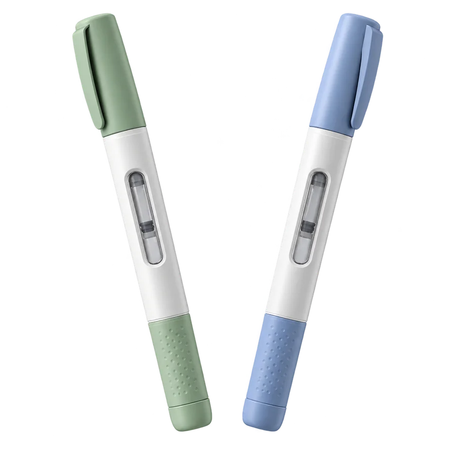 Two illustrative capped injection pen concepts